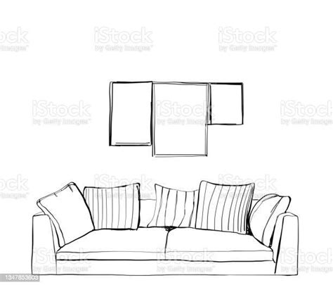 Hand Drawn Sketch Of Modern Living Room Interior Stock Illustration