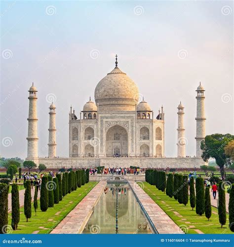 Taj Mahal Front View Reflected On The Reflection Pool Editorial Stock