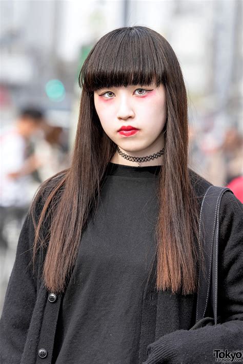 All Black Fashion By Faith Tokyo And Red Eye Makeup In Harajuku