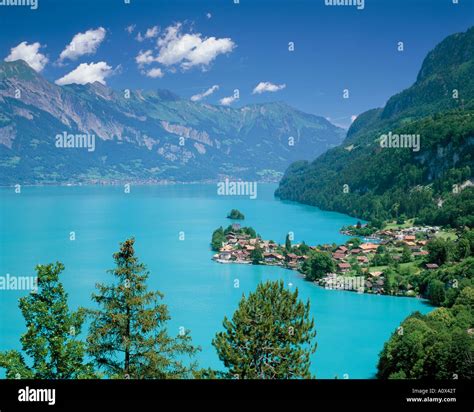 View Over Lake Brienz To Iseltwald Switzerland Europe Stock Photo Alamy