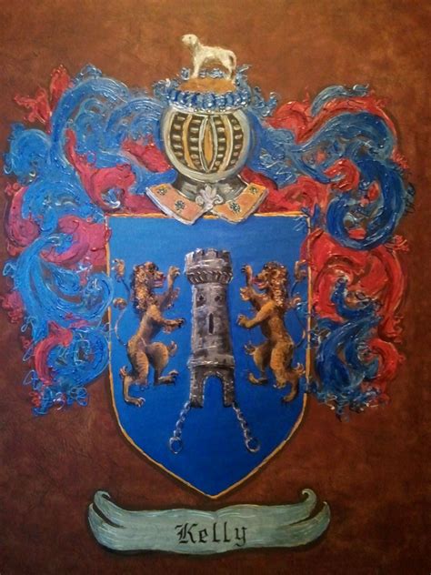 A family coat of arms, crest or shield is a heraldry symbol based on a surname taken from the surcoat knights used to protect themselves. Kelly Coat of Arms~an Irish Wolfhound is the crest of this ...