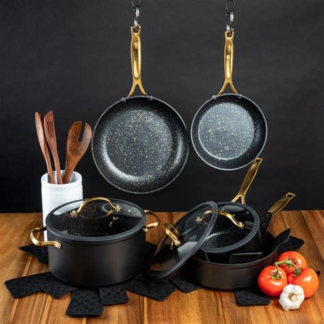 Thyme And Table Non Stick 12 Piece Gold Pots And Pans Cookware Set