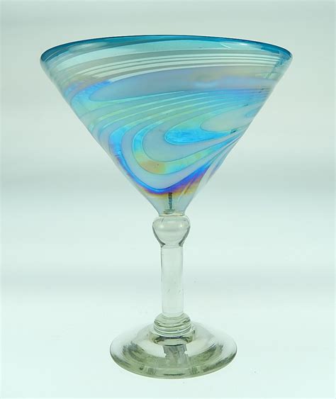 Martini 15oz Turquoise And White Made In Mexico Mexican Glass Martini