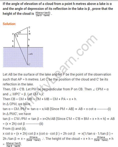 Some Applications Of Trigonometry Class 10 Extra Questions Maths Chapter 9