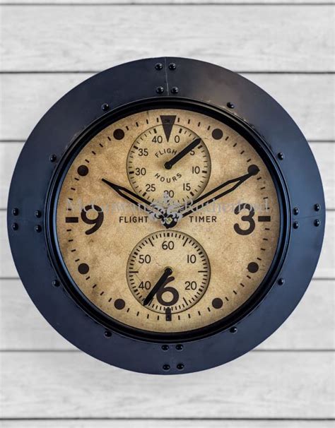 Antique Black Framed Flight Hours Aviation Wall Clock