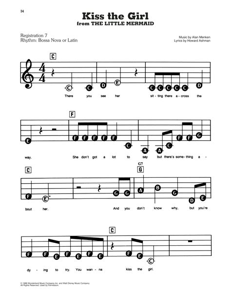 Kiss The Girl From The Little Mermaid Sheet Music Alan Menken