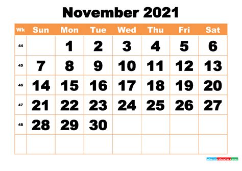 Free Printable November 2021 Calendar Word Pdf Image
