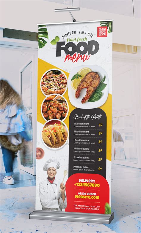 Food Restaurant Advertisement Roll Up Banner Psd Psd Zone