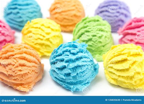 Various Scoops Of Rainbow Ice Cream Stock Photo Image Of Table