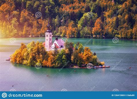 Autumn View On Bled Lake With Pilgrimage Church Of The