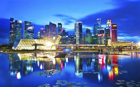 Papéis De Parede Viagens Cidade Singapura Bela Noite Luzes Arranha