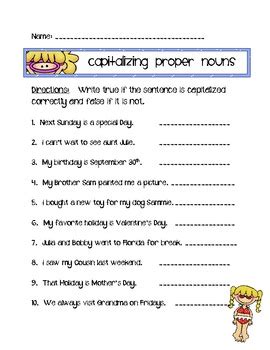 Worksheets, lesson plans, activities, etc. Common and Proper Noun Worksheet by Ms Third Grade | TpT