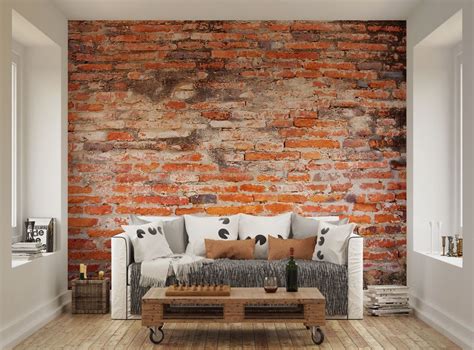 Red Brick Wallpaper Mural Ohpopsi Red Brick Wallpaper Living Room