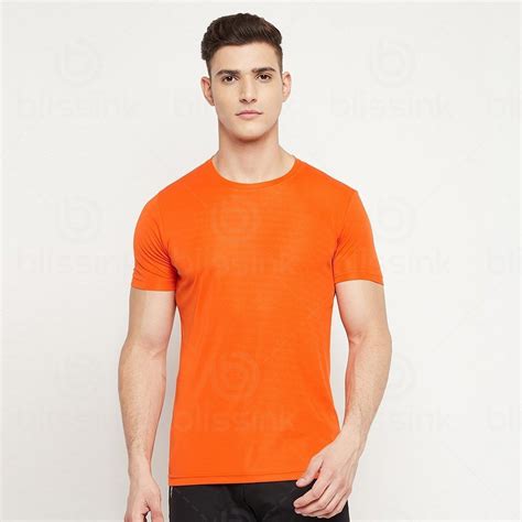 Plain Blissink Men Orange Polyester T Shirt Medium Round Neck At Rs 69 Piece In New Delhi