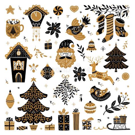 Christmas Scandinavian Folk Art Design Collection Set Stock Vector