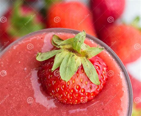 Strawberry Smoothie Shows Fruity Blended And Juicy Stock Image Image