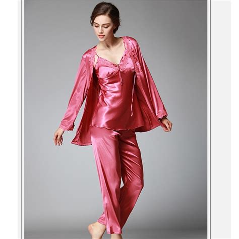 Womens Silk Satin Pajamas Pyjamas Set Sleepwear Loungewear 3pcs Plus