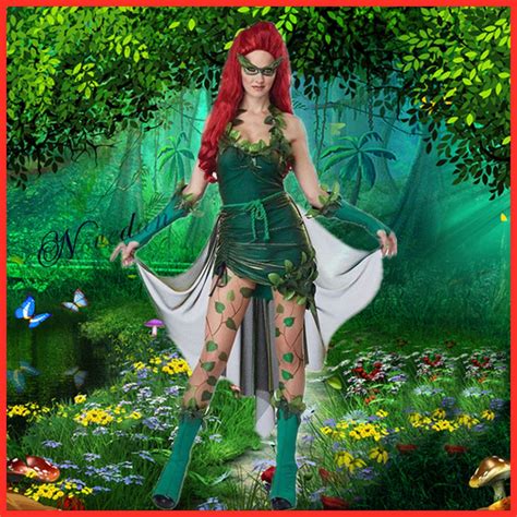 Women Sexy Poison Ivy Outfit Wig Lethal Beauty Cosplay Fancy Dress Party Halloween Costume For