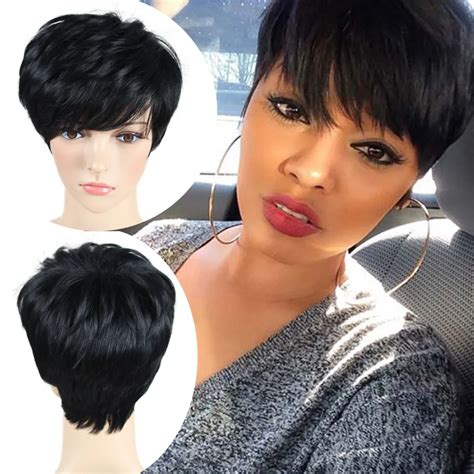 black wig short pixie cut cheap synthetic wigs cheap hair short wigs for black women perruque