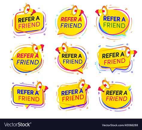 Refer A Friend Banner With Loudspeaker Set Vector Image