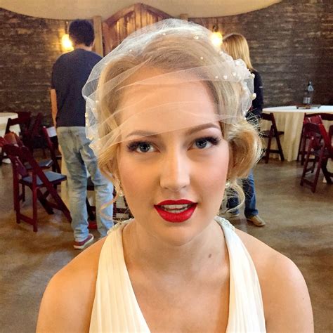 classic red lip bride birdcage veil hairandmakeup by classic red lip