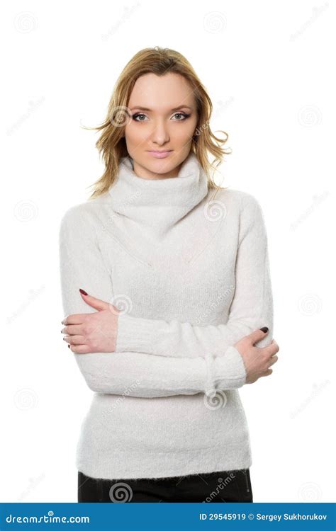 Nice Young Woman In White Sweater Royalty Free Stock Images Image