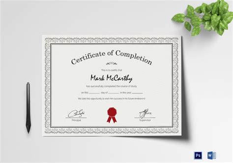 Simple Certificate Of Completion Design Template In Psd Word