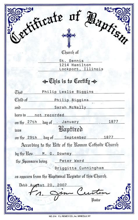 Printable Certificate Of Baptism Customize And Print