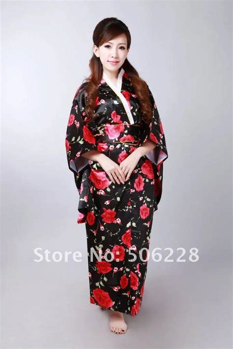 Free Shipping Exquisite Japan Kimono Dress In Blackand Red Women Dress With Japan Style