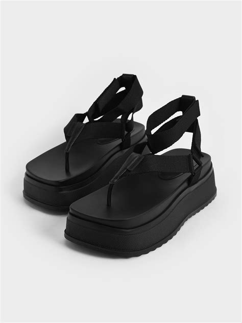 Black Joss Ankle Strap Flatform Thong Sandals Charles And Keith Uk