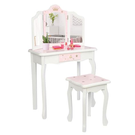 Ubesgoo Princess Vanity Table Set Makeup Desk W Chair Drawer For Girl