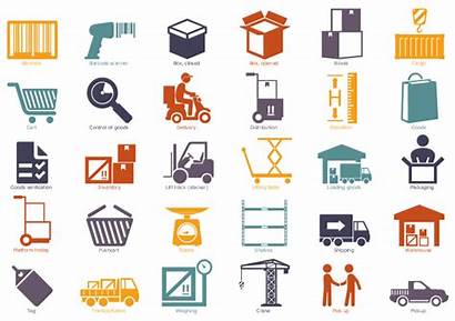 Warehouse Icons Workflow Logistic Elements Distribution Storage