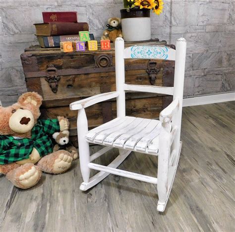 What an adorable vintage hand painted rocking chair for your little one ! Vintage Children's Rocking Chair White Wood Childs | Etsy ...