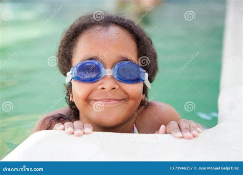 Funny Afroamerican Girl With Goggles In The Pool Stock Image Image Of