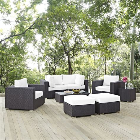 Modway Convene Wicker 8 Piece Patio Conversation Set With Side Table