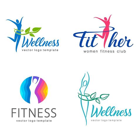 Fitness Wellness Vector Logo Design Set Logo Design Set Vector Logo