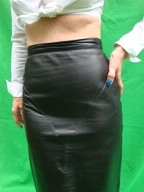 Vintage Black Leather Pencil Skirt High Waisted 80s Etsy