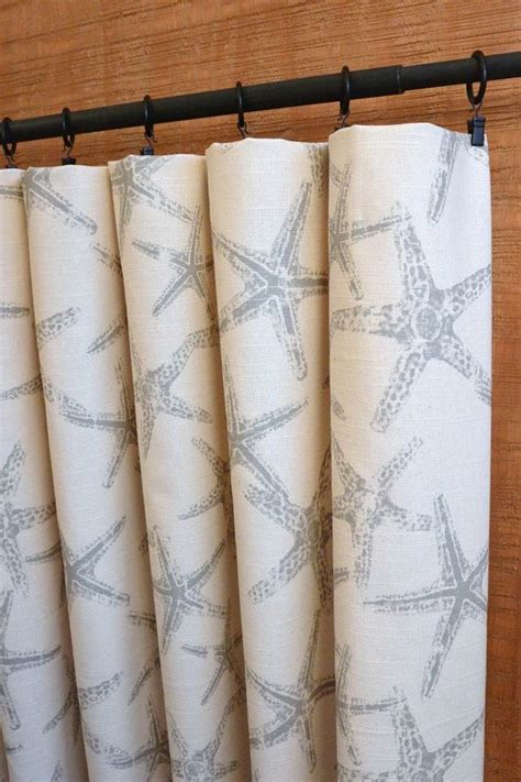 Starfish Designer Curtain Panels In Coastal Grey Natural Etsy