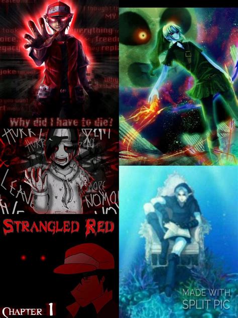 Four Different Images With The Words Strange Red On Them And An Image