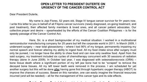 Under president obama, every letter sent to the. Petition update · OPEN LETTER TO PRESIDENT DUTERTE ON URGENCY OF THE CANCER CONTROL ACT · Change.org