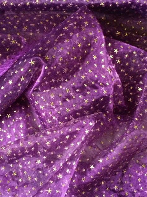 1 2 3 Yds X 58 Wide Sheer Royal Purple Polyester Organza Fabric With Gold Stars Machine