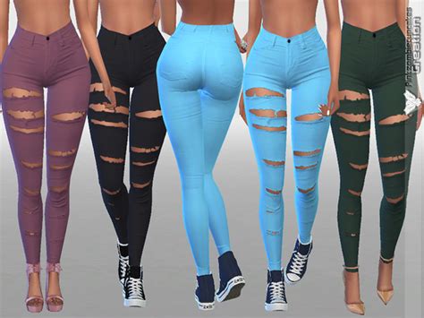 White Ripped Summer Jeans In More Colors By Pinkzombiecupcakes Sims 4