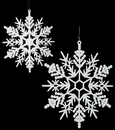 7 Or 12 White Glittered Plastic Snowflake Ornaments Autograph Foliages