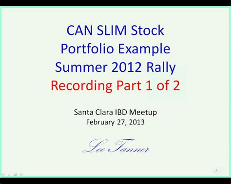 Example Can Slim Portfolio Summer 2012 Part 1 Of 2