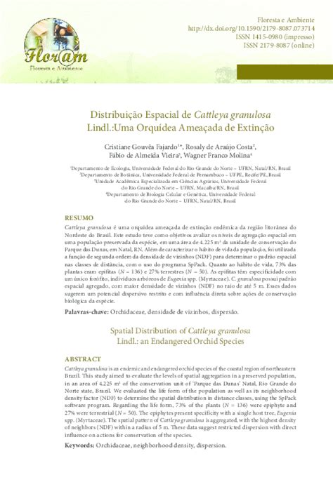 Pdf Distribuição Espacial De Cattleya Granulosa Lindl Uma Orquídea