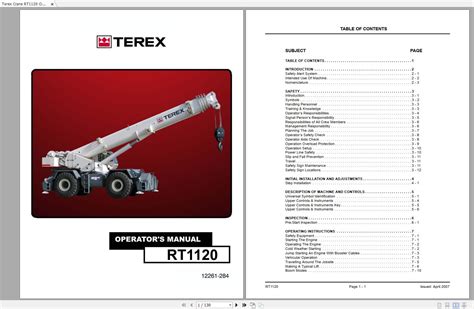 Terex Crane Rt1120 Operator Manual And Part Manual