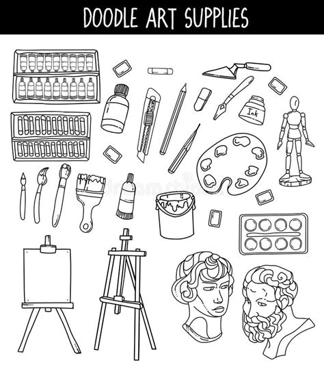 Doodle Illustration Art Supplies For Concept Design Stock Vector