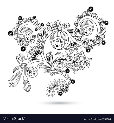 Out with cotton candy colors of and in with rich, psychedelic palettes. Flower pattern engraving scroll motif for vintage Vector Image