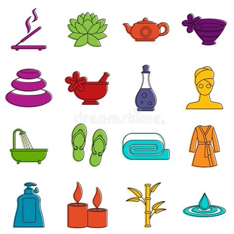 Sistema Del Garabato De Los Iconos De Los Tratamientos Del Balneario Ilustración Del Vector