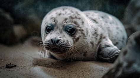 Cute Baby Seal On The Beach Background Baby Seal Carnivore Organism